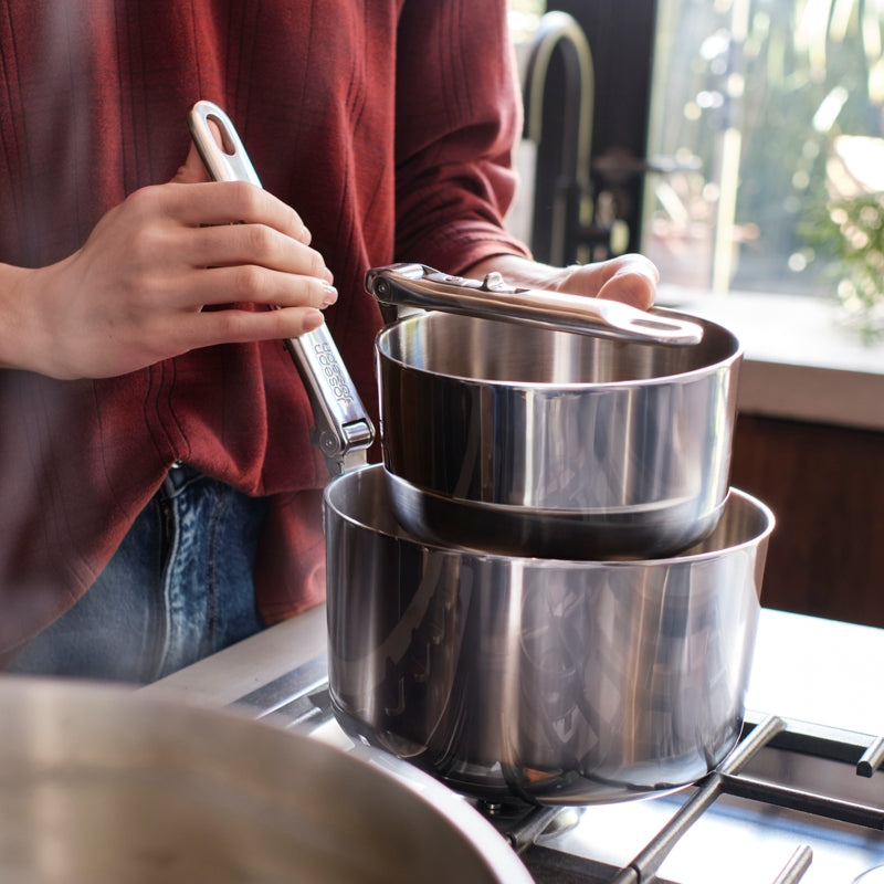 Joseph Joseph - SpaceSteel™ Set of 3 Sauce Pans with Lids