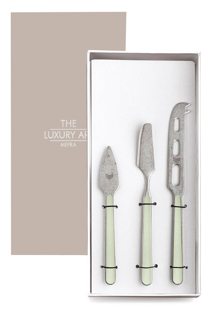 Mepra – Fantasia Sage Pewter – 3-Piece Cheese Knife Set