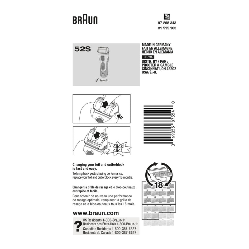 Braun Series 5 52S Replacement Shaver Head, Silver