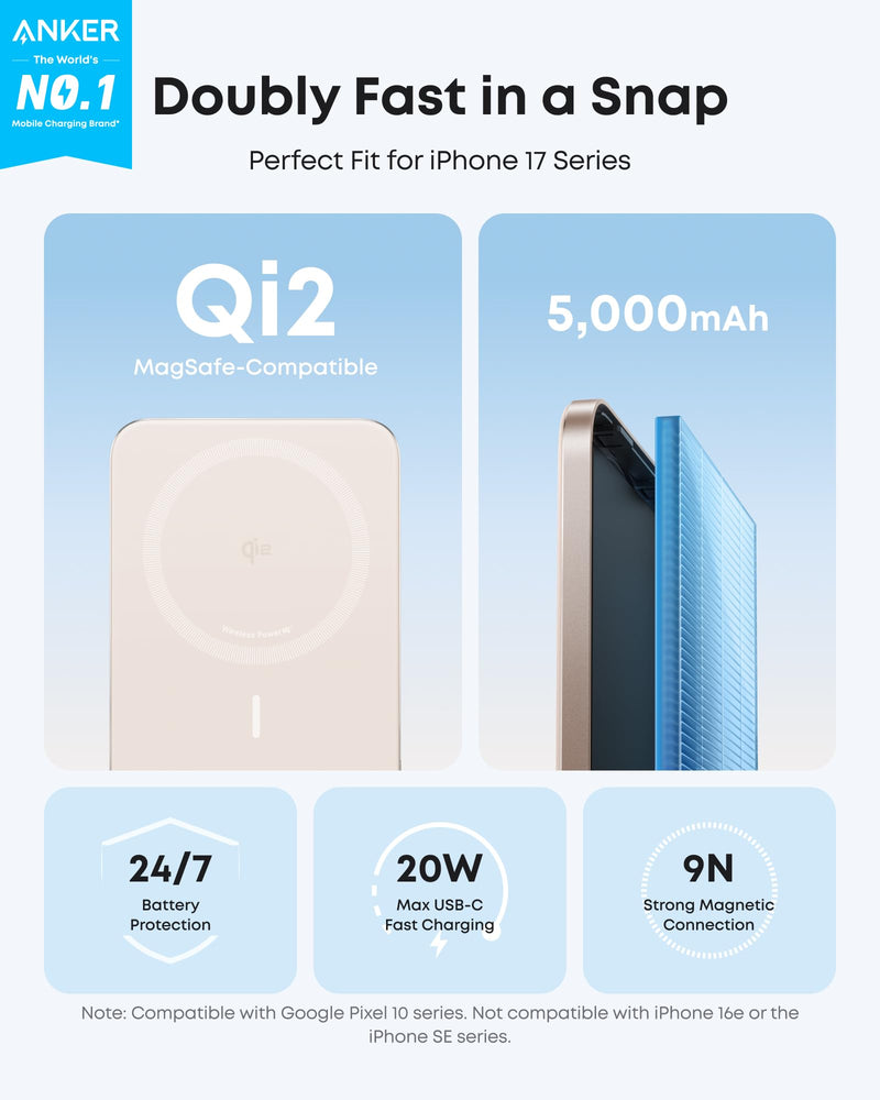 Anker - Nano MagGo (A1665) - Slim 5,000mAh Magnetic Power Bank - Gold