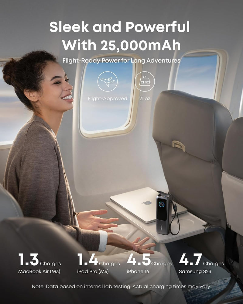 Anker - A1695 - 25,000mAh 165W Power Bank with Built-In Cables - Black