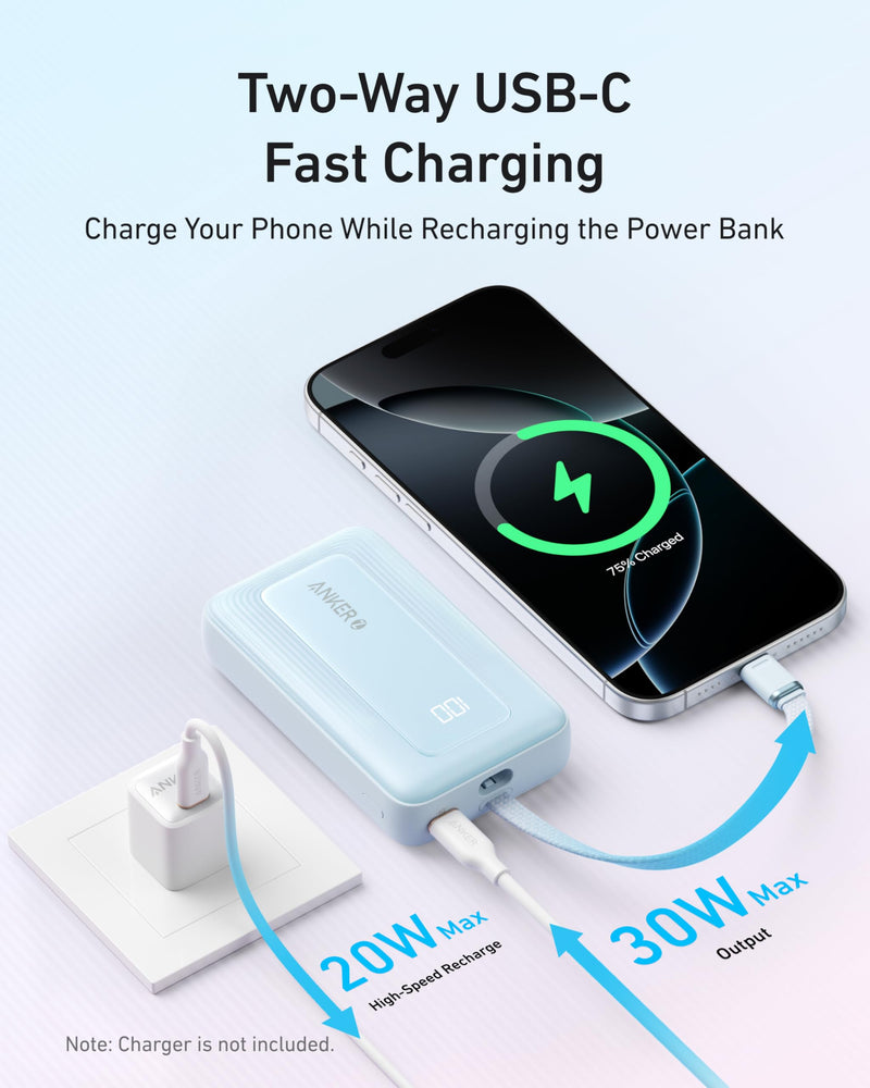 Anker - Zolo (A1688) - 10,000mAh 30W Power Bank with Built-In USB-C - Black