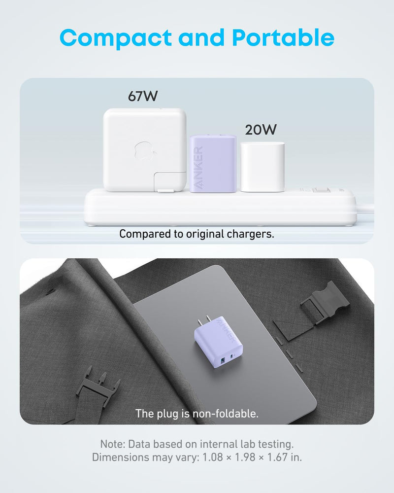 Anker - A2348 - 20W Dual-Port Wall Charger with Cables - 2-Pack - Purple