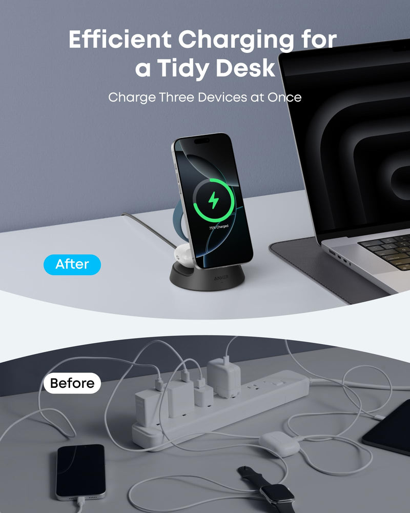 Anker - MagGo (A25M4) - 3-in-1 Wireless Charging Dock - Black