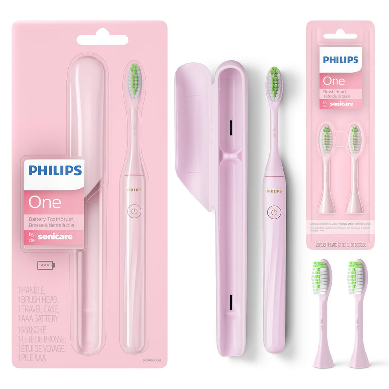 Philips One by Sonicare Battery Toothbrush & Brush Head Bundle BD3003/AZ, Pink