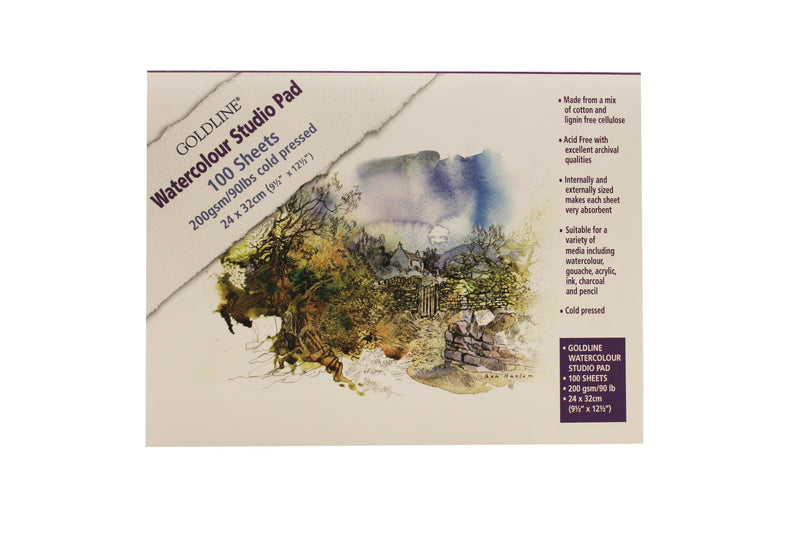 Clairefontaine - Watercolour Glued Pad Goldline Studio 200G 100 Sheets (9.45 x 12.6 In)