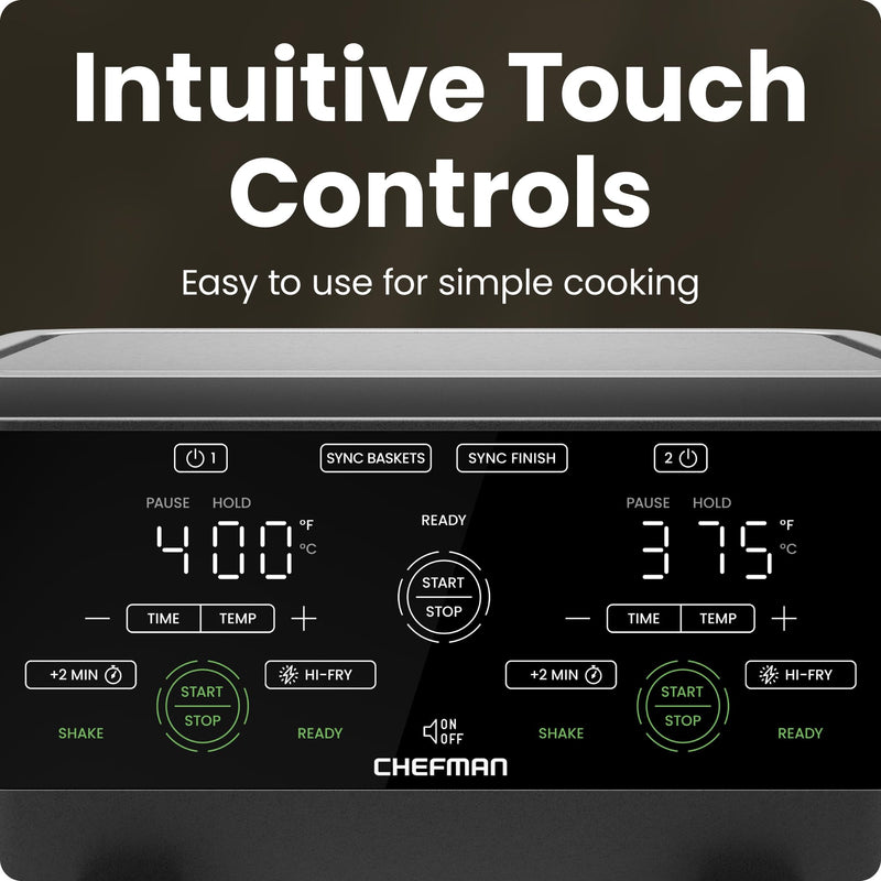 Chefman RJ38-SQPF-3TDB-2W 6 qt Dual Basket Air Fryer
