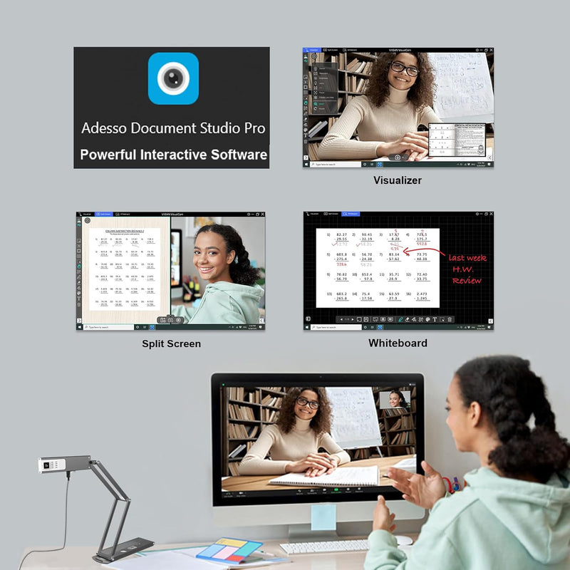 Adesso - Document Camera / Webcam Scanner CyberTrack 830 4K  11Mp Dual Mode Auto Focus Digital Zoom OCR Text Recognition - Video & Photo Capture - PC/Mac