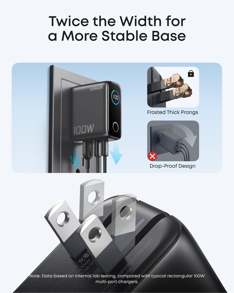 Anker - B121B - 100W 3-Port GaN Wall Charger with Smart Display - Black