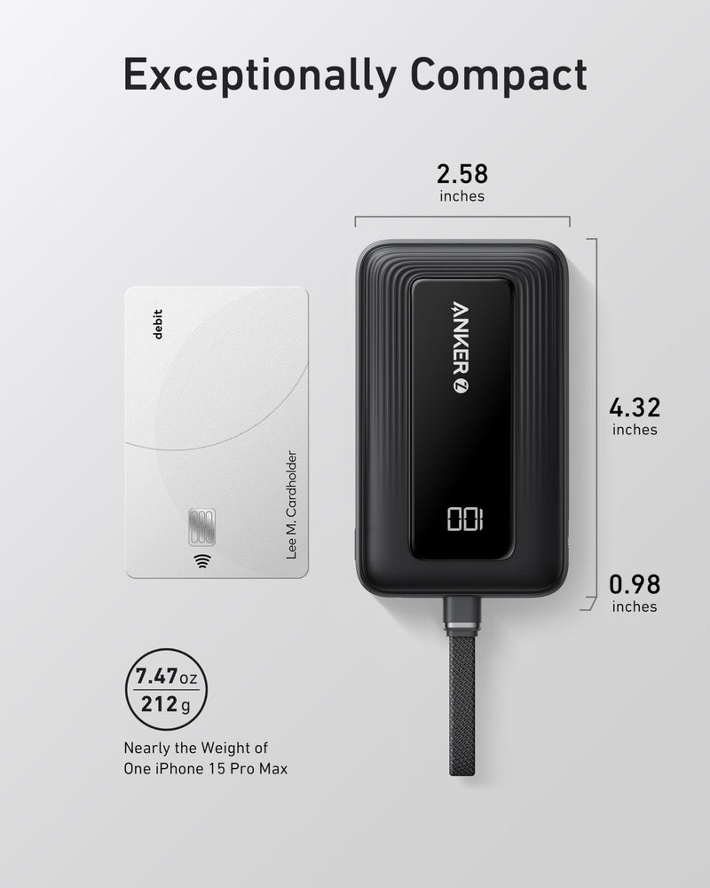 Anker - Zolo (A1688) - 10,000mAh 30W Power Bank with Built-In USB-C - Black