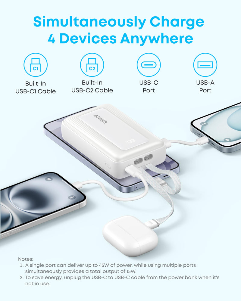 Anker - Zolo (A110M) - 20,000mAh 45W Power Bank with Built-In USB-C - Black