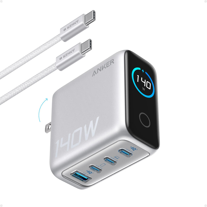 Anker - A2697 - 140W 4-Port USB-C Wall Charger with Cable - Silver