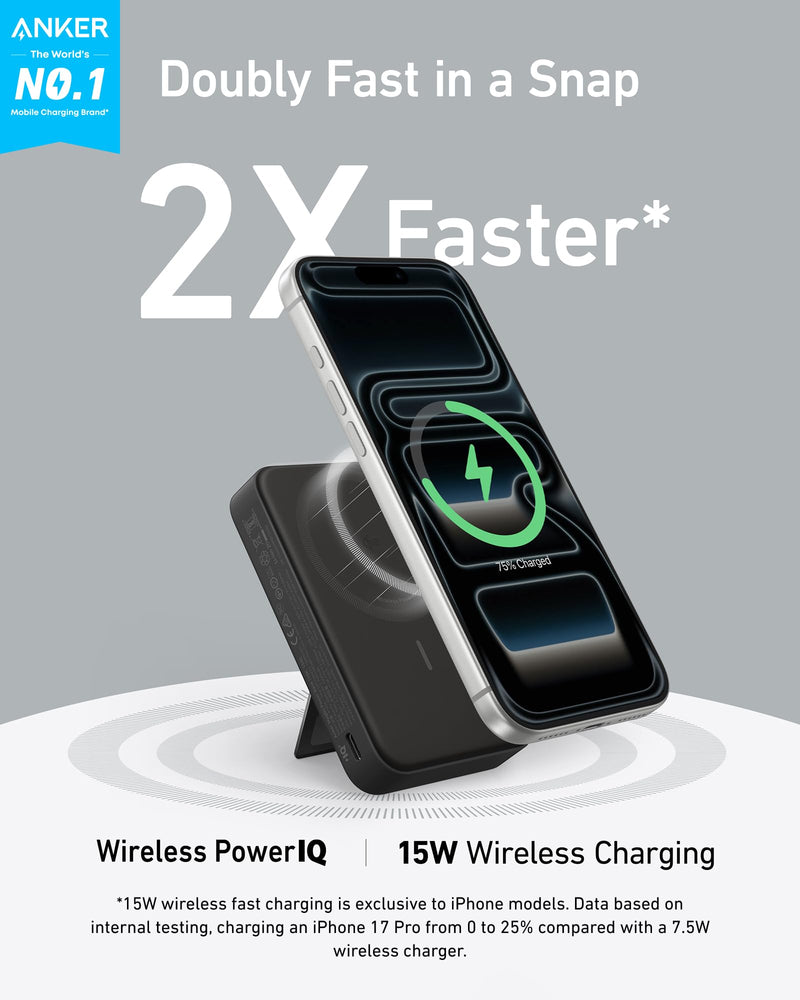 Anker - MagGo (A1654) - 10,000mAh Magnetic Power Bank with Stand - Black