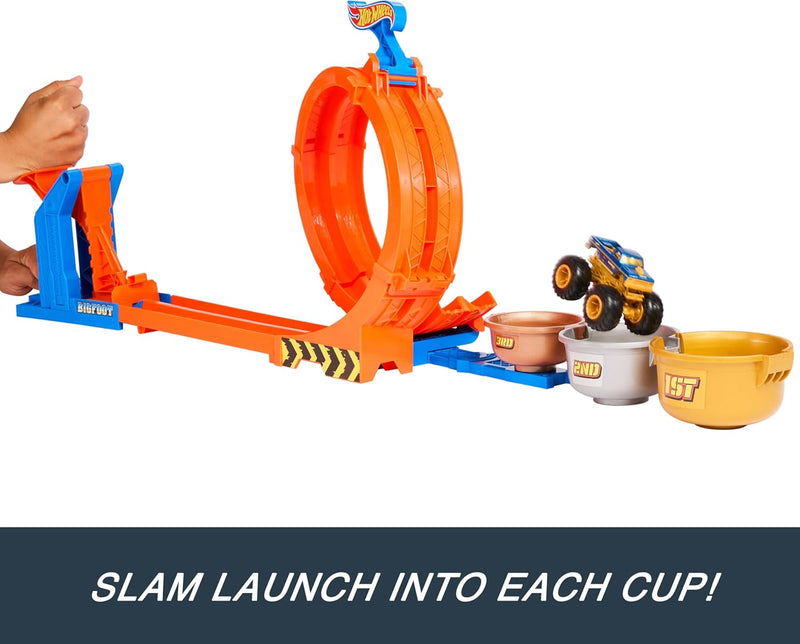 Hot Wheels - Monster Trucks Toy Truck & Track Set, Loop-and-Flip Trophy Challenge Playset