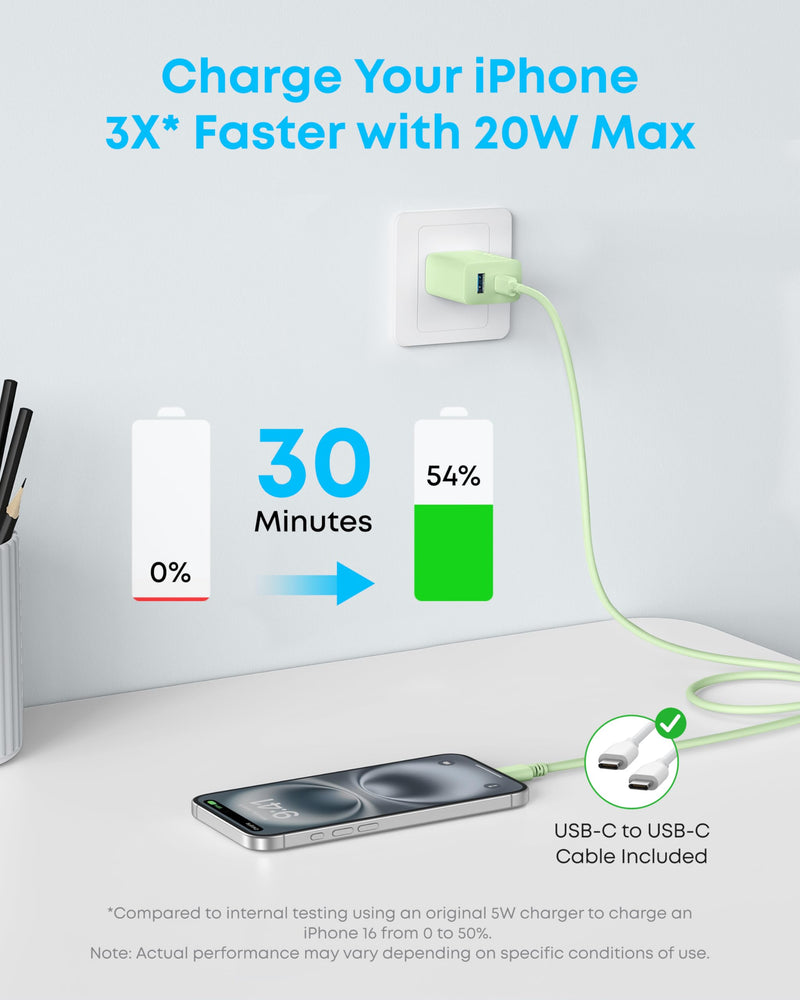 Anker - A2348 - 20W Dual-Port Wall Charger with Cables - 2-Pack - Green