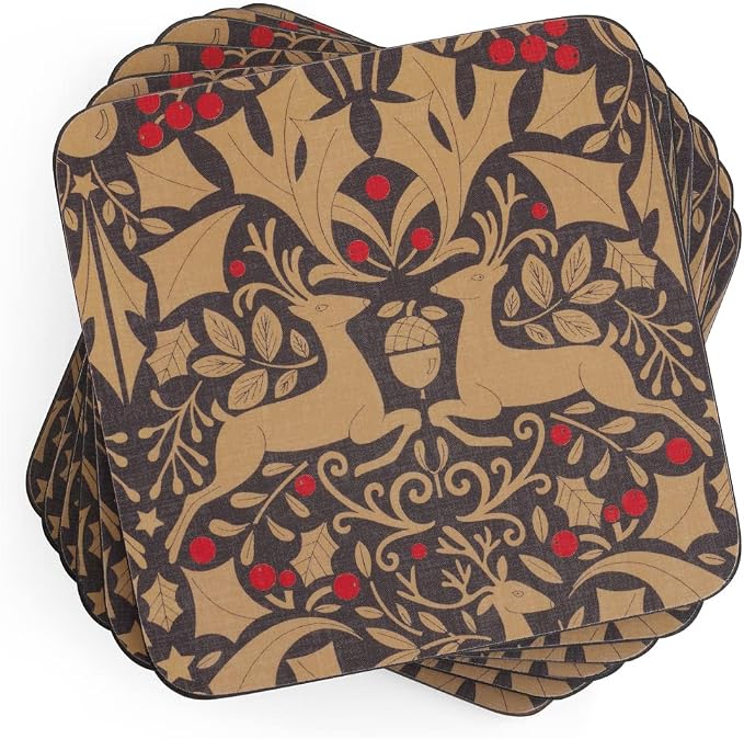 Pimpernel - TRADITIONAL CHRISTMAS TAUPE COASTERS (Set of 6)