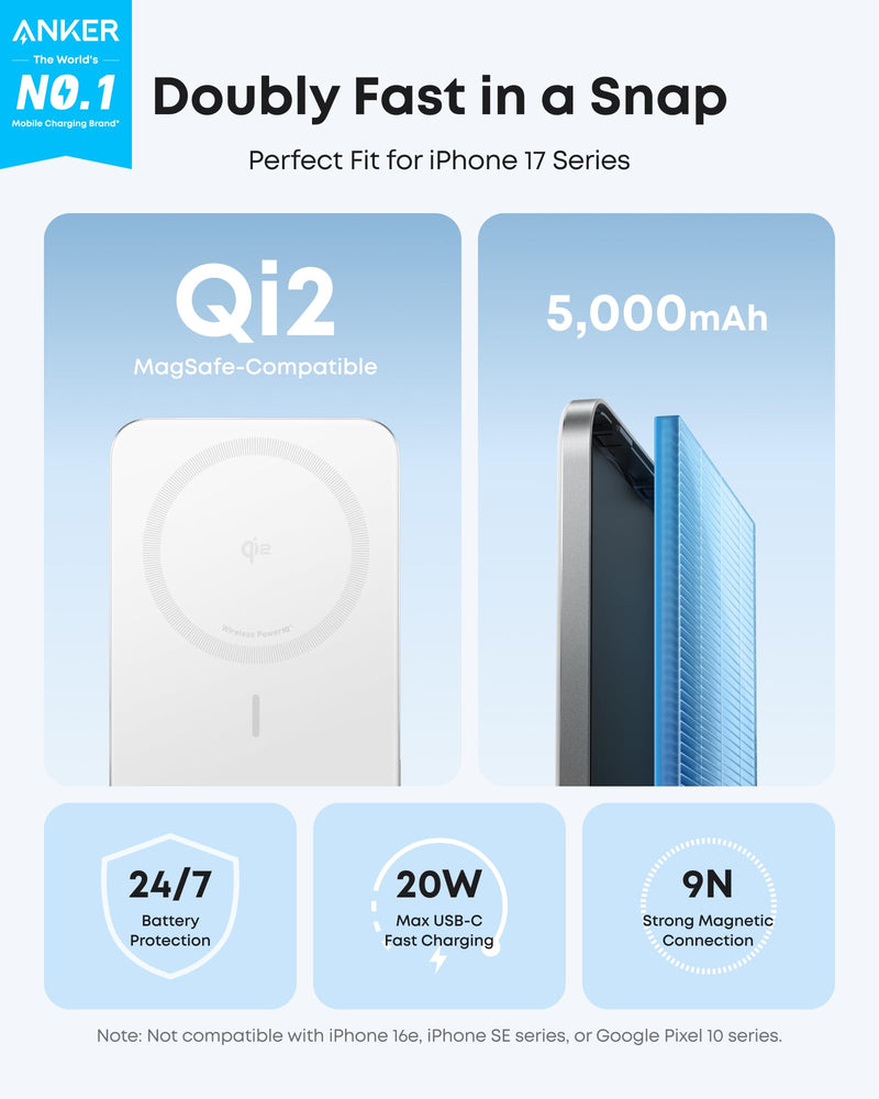 Anker - Nano MagGo (A1665) - Slim 5,000mAh Magnetic Power Bank - White