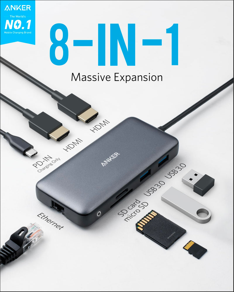 Anker - 553 (A8380) - 8-in-1 USB-C Hub - Gray