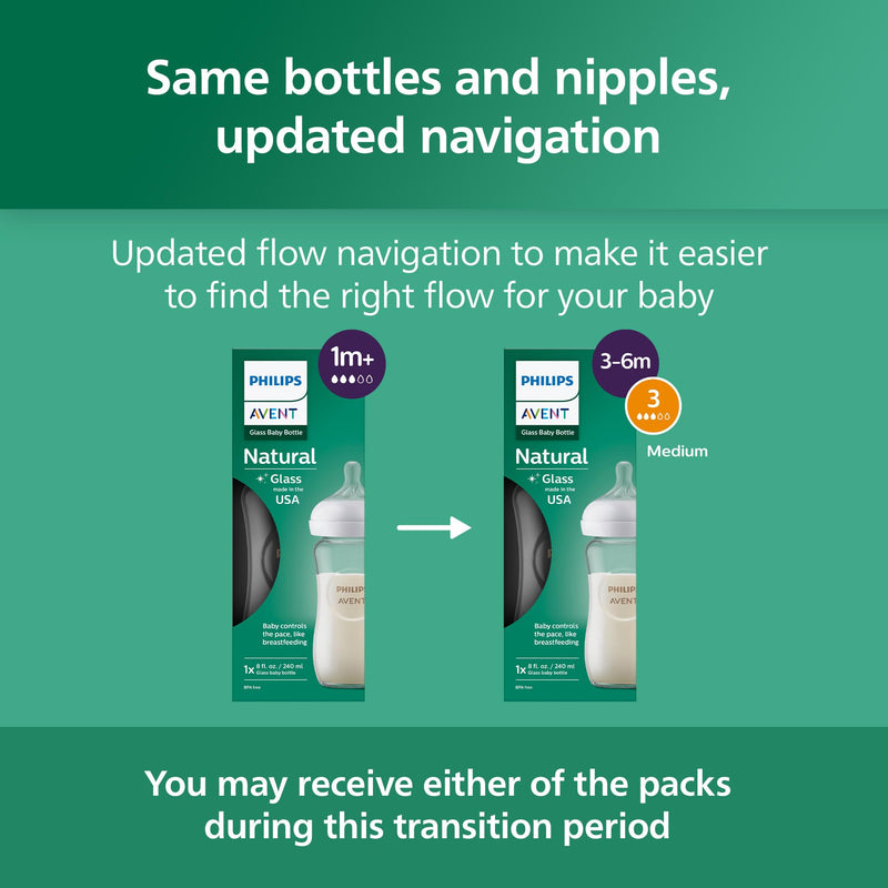 Philips - Avent - Natural Response Glass Bottles SCY913/03 (3-Pack) | 8 fl oz / 240 mL