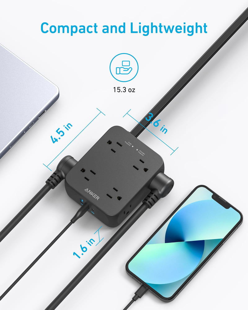 Anker - 341 (A9183) - 8-Outlet USB Surge Protector Power Strip - Black
