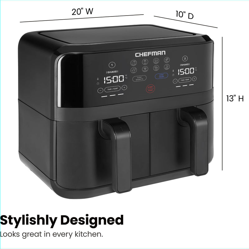Chefman TurboFry 9 qt Dual Basket Air Fryer, Black