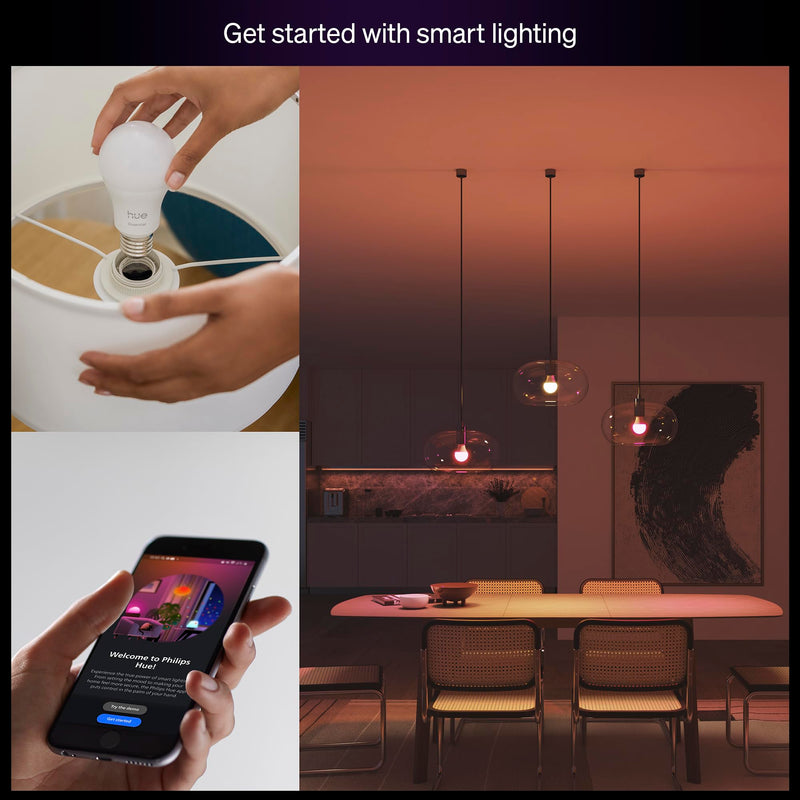 Philips Hue Essential A19 Color Smart Bulbs 607028, 3 Pack