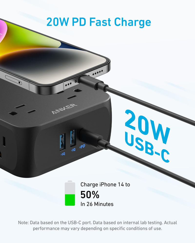Anker - 341 (A9183) - 8-Outlet USB Surge Protector Power Strip - Black