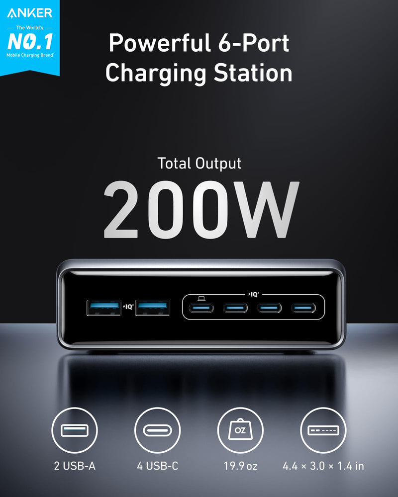 Anker - Prime (A2683) - 200W 6-Port GaN Desktop Charger - Silver