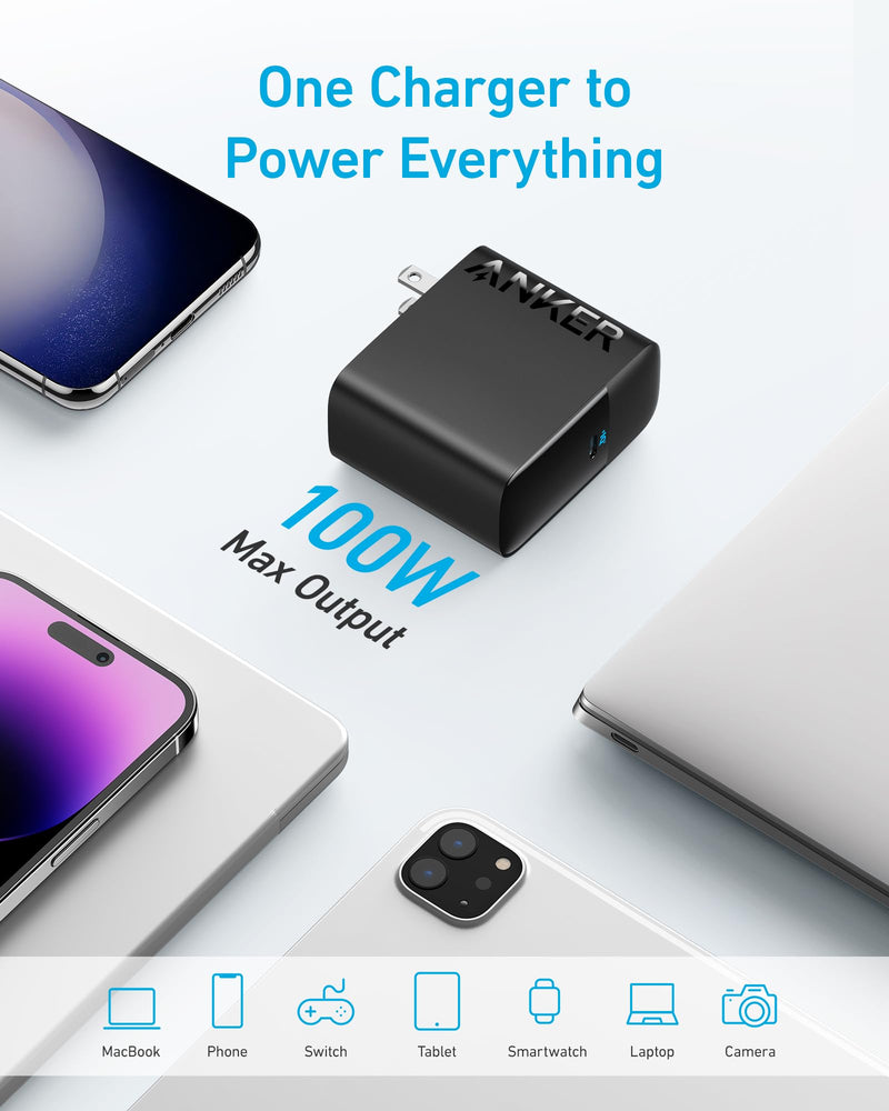 Anker - 317 (A2672) - 100W USB-C Wall Charger with Cable - Black
