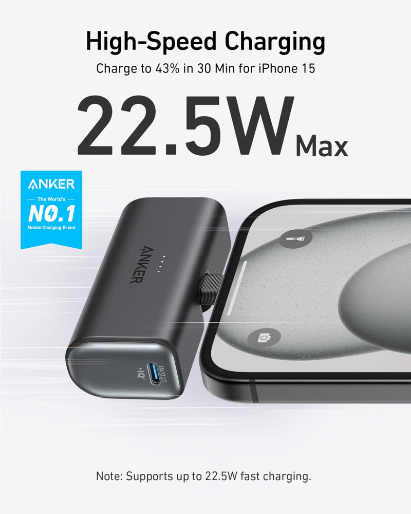 Anker - Nano (A1653) - 5,000mAh Power Bank with Built-In USB-C - Black