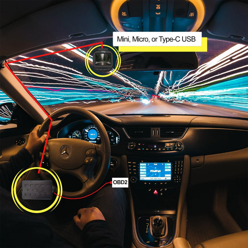 myGEKOgear - Dashcam Smart OBD2 Kit with Mini USB, Micro USB, USB-C Connections