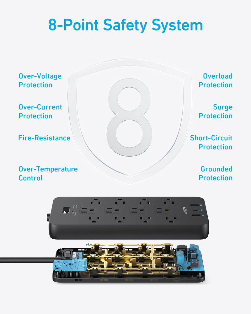 Anker - 351 (A9192) - 12-Outlet Surge Protector Power Strip - Black