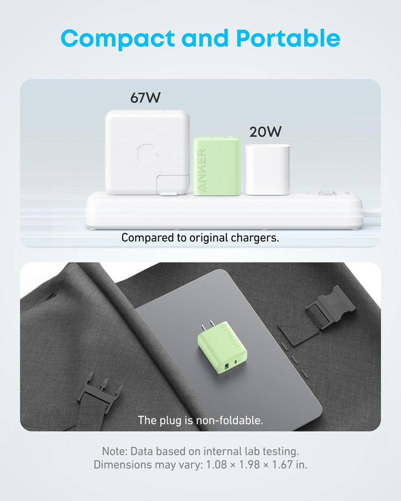 Anker - A2348 - 20W Dual-Port Wall Charger with Cables - 2-Pack - Green