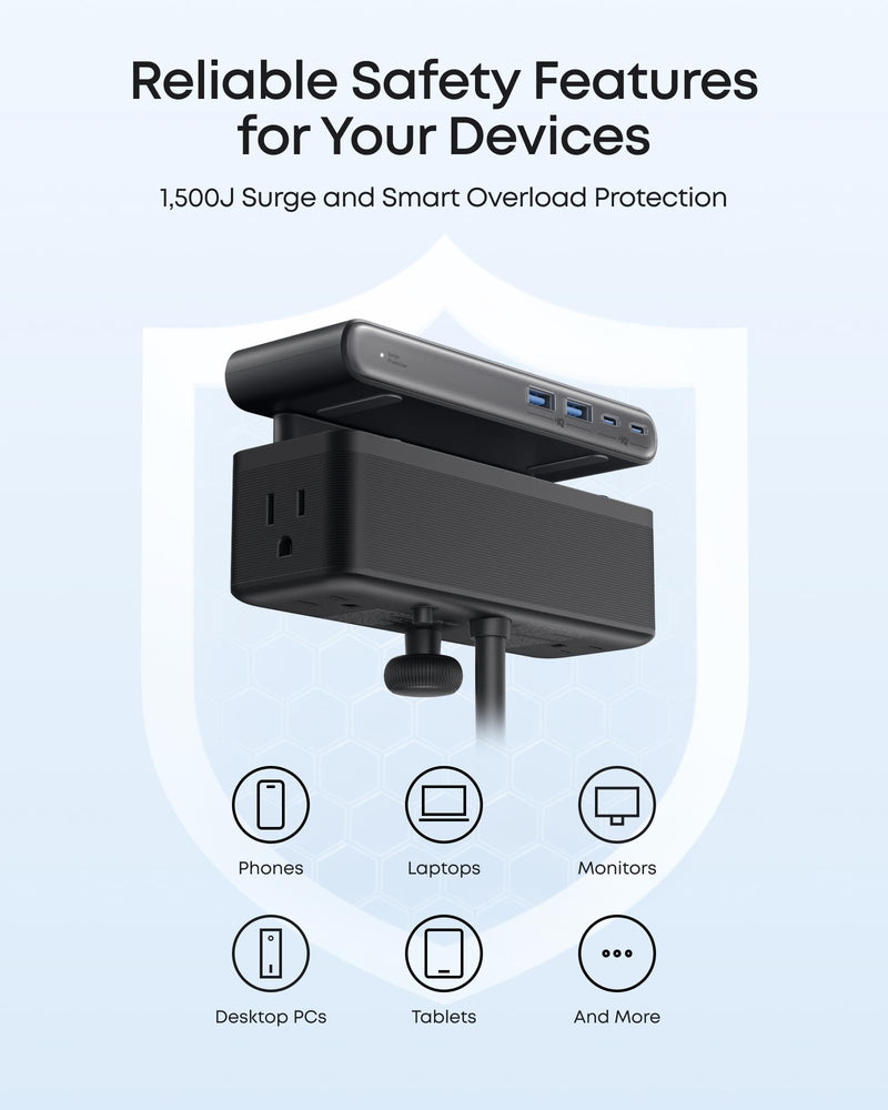 Anker - Nano (A9196) - 10-in-1 70W Desk Clamp Power Strip - Black