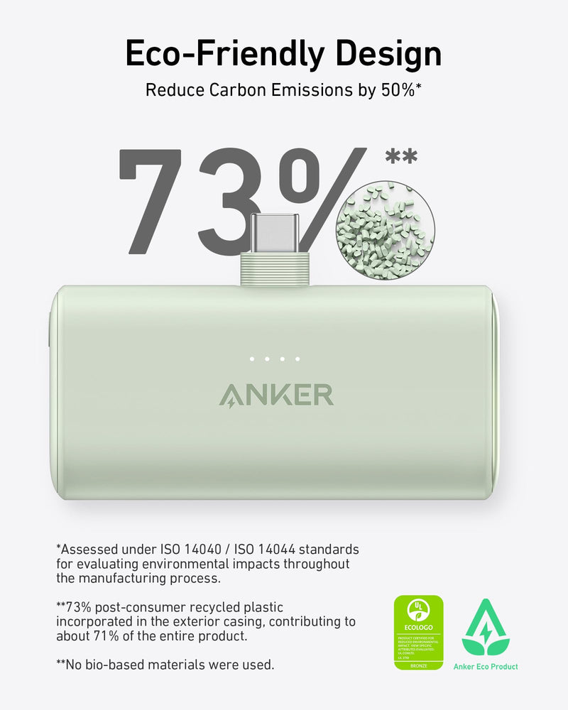 Anker - Nano (A1653) - 5,000mAh Power Bank with Built-In USB-C - Black