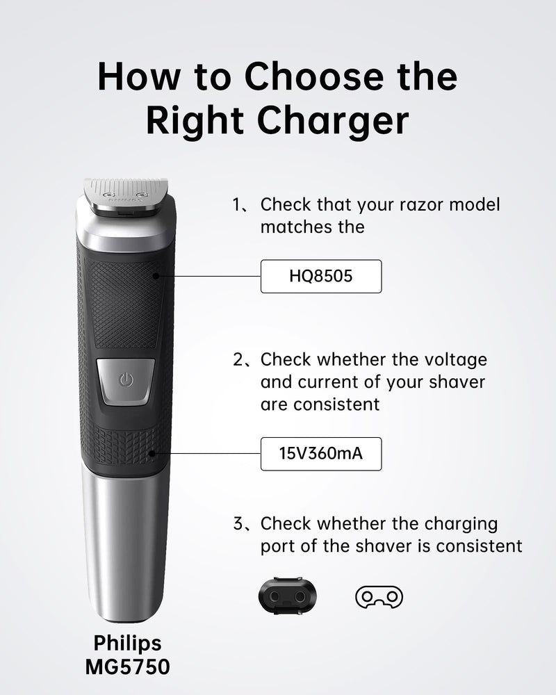 vhbw HQ8505-Compatible Charger for Select Philips Shavers