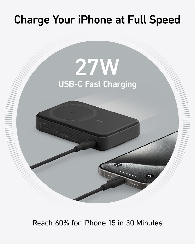 Anker - MagGo (A1654) - 10,000mAh Magnetic Power Bank with Stand - Black