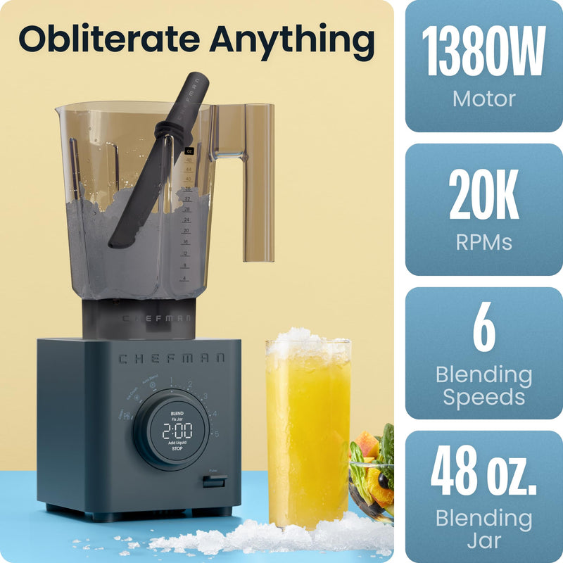 Chefman Obliterator 48 oz Blender with Travel Jar, Midnight