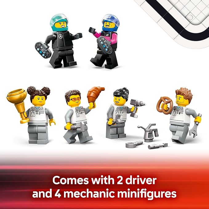 LEGO - 60444 - City - F1 Garage & Mercedes AMG & Alpine Cars - 678 Pc