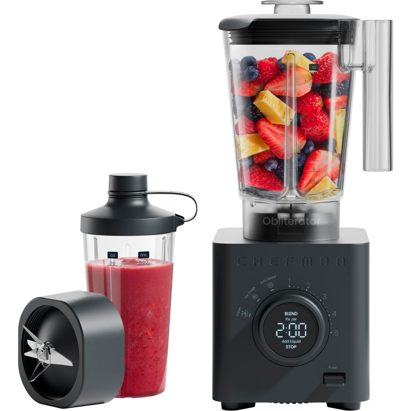 Chefman Obliterator 48 oz Blender with Travel Jar, Midnight
