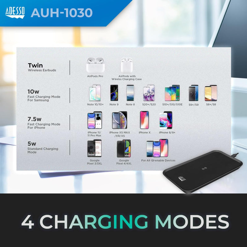 Adesso - 10W 3 coils Wireless QI Charger