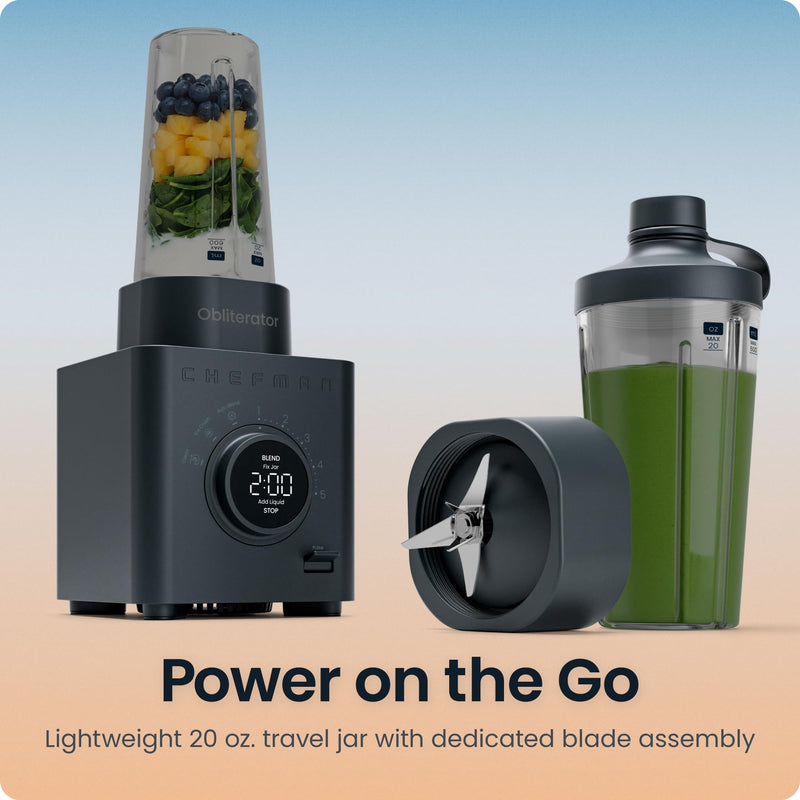 Chefman Obliterator 48 oz Blender with Travel Jar, Midnight