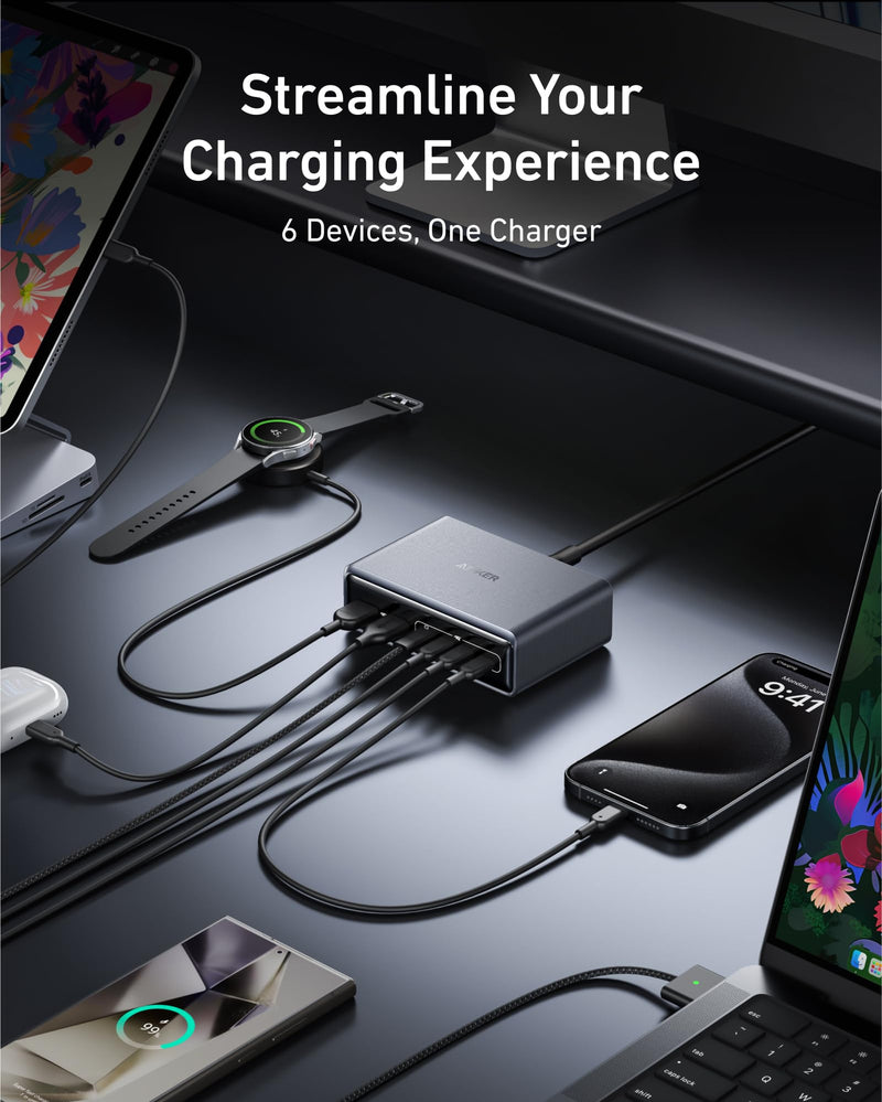 Anker - Prime (A2683) - 200W 6-Port GaN Desktop Charger - Silver