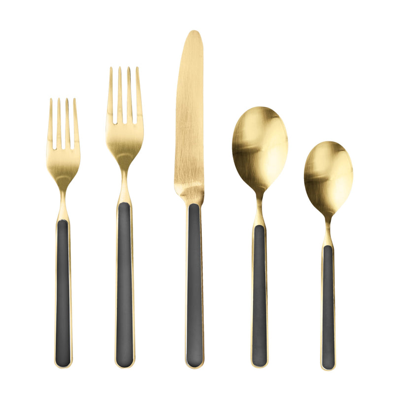 Mepra – Fantasia Ice Gold Black – 5-Piece Flatware Set
