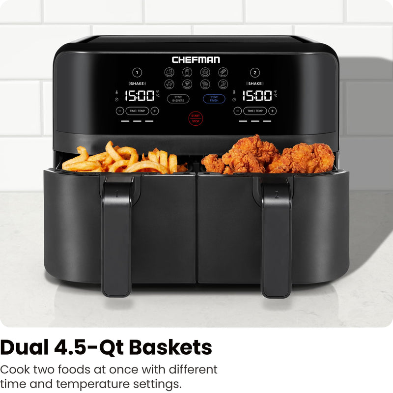 Chefman TurboFry 9 qt Dual Basket Air Fryer, Black