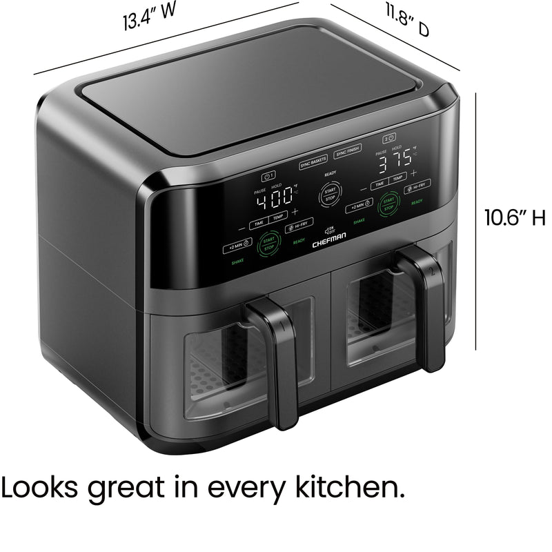 Chefman RJ38-SQPF-3TDB-2W 6 qt Dual Basket Air Fryer