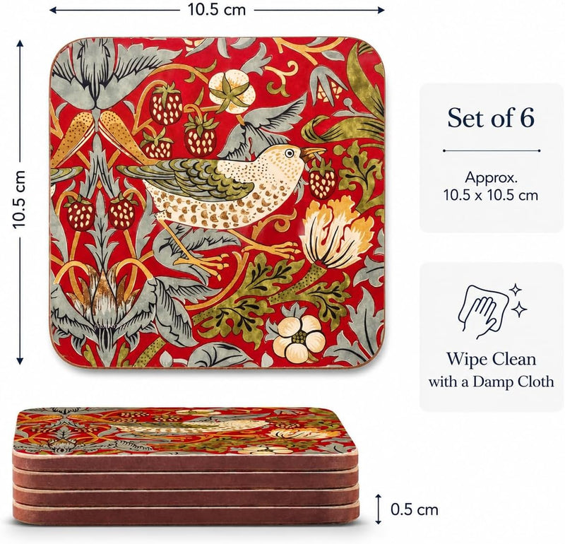 Pimpernel - Morris: Strawberry Thief Red Coasters (Set of 6)