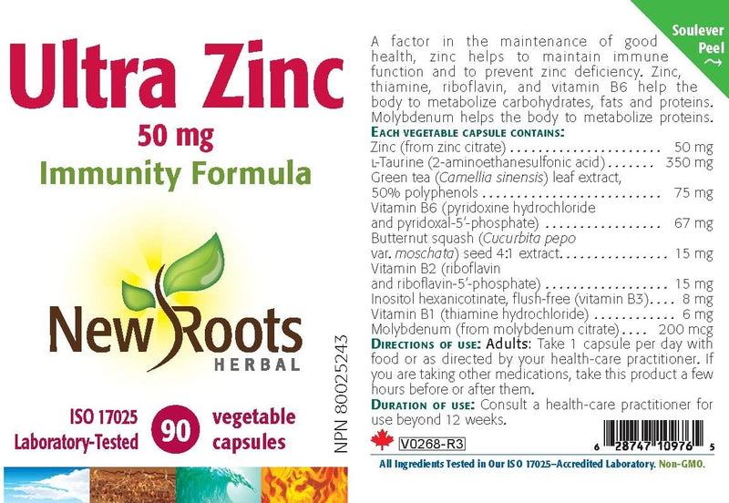 New Roots Herbal - Ultra Zinc 50MG Immunity Formula 90 Capsules