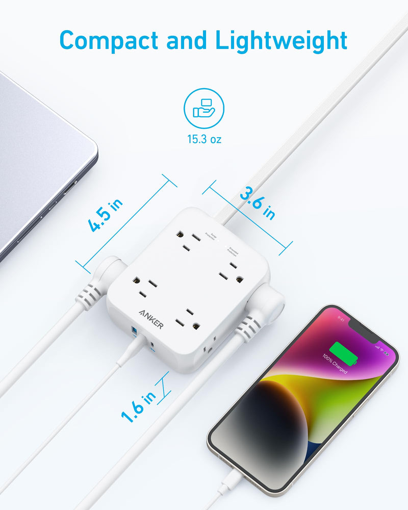 Anker - 341 (A9183) - 8-Outlet USB Surge Protector Power Strip - White
