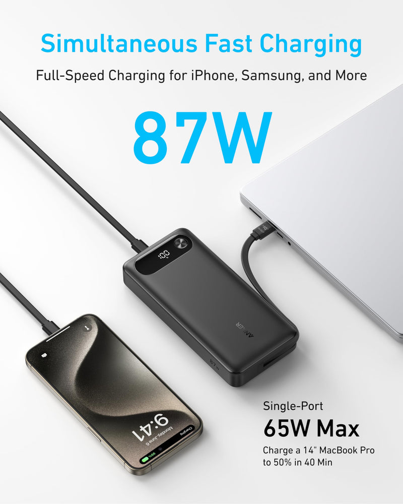 Anker - A1383 - 20,000mAh 87W Power Bank with Built-In USB-C - Black